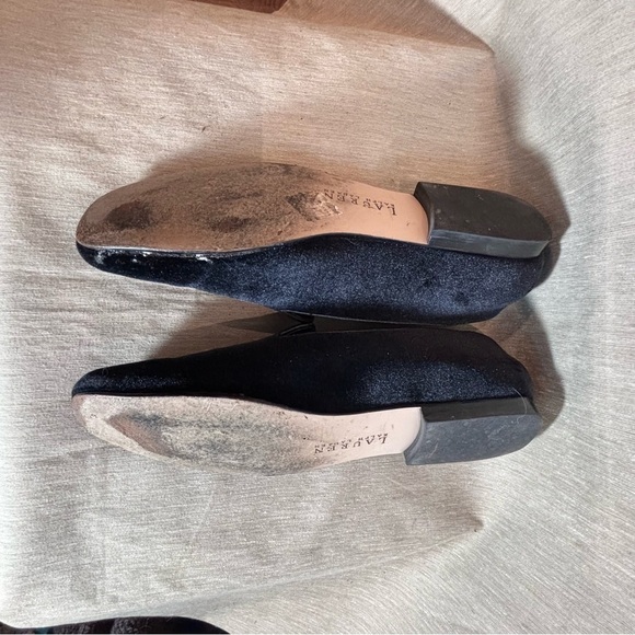 LAUREN RALPH LAUREN Sz 10 Black Velvet Squarish Toe Gold Embroidered Loafers - Picture 8 of 9